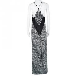 Pre Owned Missoni Monochrome Knit Chevron and Snake Patch Pattern Sleeveless Maxi Dress XL