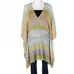 Pre Owned Missoni Mare Multicolor Chevron Pattern Perforated Lurex Knit Kaftan Tunic L
