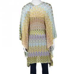 Pre Owned Missoni Mare Multicolor Chevron Pattern Perforated Lurex Knit Kaftan Tunic L