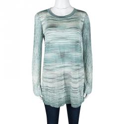 Pre Owned Missoni Blue Stiped Lurex Knit Perforated Long Sleeve Top L