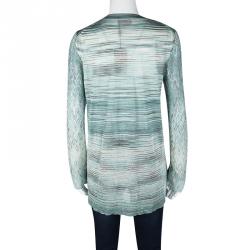 Pre Owned Missoni Blue Stiped Lurex Knit Perforated Long Sleeve Top L