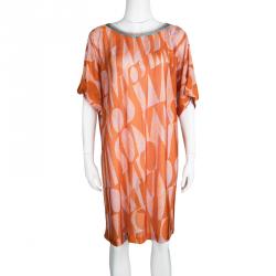 Pre Owned Missoni Mare Orange Patterned Knit Contrast Neck Detail Tunic M