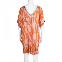 Pre Owned Missoni Mare Orange Patterned Knit Contrast Neck Detail Tunic M