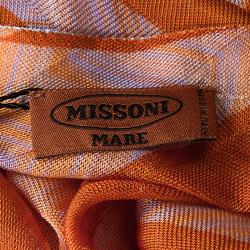 Pre Owned Missoni Mare Orange Patterned Knit Contrast Neck Detail Tunic M