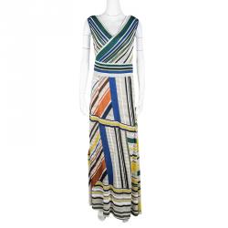 Pre Owned Missoni Multicolor Striped Knit Sleeveless Maxi Dress L