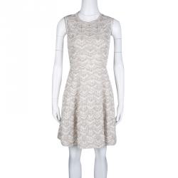 Pre Owned Missoni Beige and White Textured Lurex Knit Detail Sleeveless Dress S