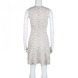 Pre Owned Missoni Beige and White Textured Lurex Knit Detail Sleeveless Dress S