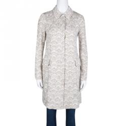 Pre Owned Missoni Beige and White Textured Lurex Knit Detail Long Coat S