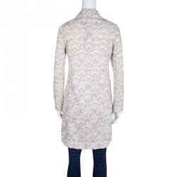 Pre Owned Missoni Beige and White Textured Lurex Knit Detail Long Coat S