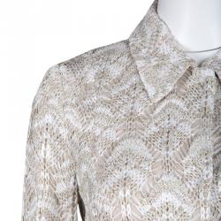 Pre Owned Missoni Beige and White Textured Lurex Knit Detail Long Coat S