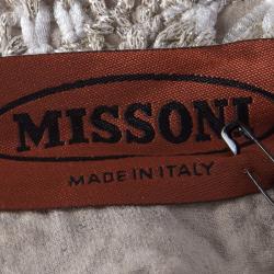 Pre Owned Missoni Beige and White Textured Lurex Knit Detail Long Coat S