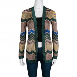 Pre Owned Missoni Multicolor Chevron Pattern Lurex Knit Open Front Cardigan S