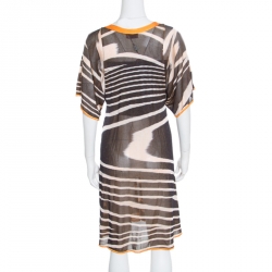 Pre Owned Missoni Mare Yellow and Brown Striped Knit V Neck Dress L