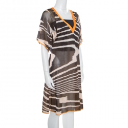 Pre Owned Missoni Mare Yellow and Brown Striped Knit V Neck Dress L