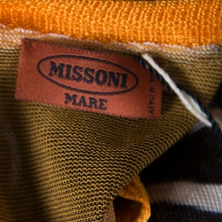 Pre Owned Missoni Mare Yellow and Brown Striped Knit V Neck Dress L