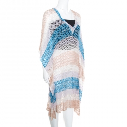 Pre Owned Missoni Mare Perforated Striped Knit V-Neck Kaftan Tunic L