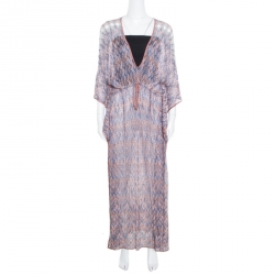 Pre Owned Missoni Mare Brown and Blue Patterned Knit Cutout Detail Beach Cover Up Maxi Dress M