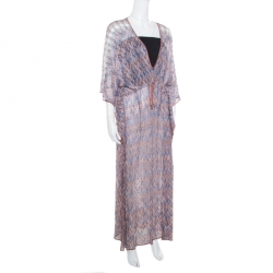 Pre Owned Missoni Mare Brown and Blue Patterned Knit Cutout Detail Beach Cover Up Maxi Dress M
