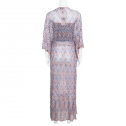 Pre Owned Missoni Mare Brown and Blue Patterned Knit Cutout Detail Beach Cover Up Maxi Dress M