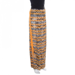 Pre Owned Missoni Knit Yellow and Black Chevron Knit Wide Leg Cover Up Pants L