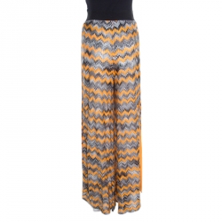 Pre Owned Missoni Knit Yellow and Black Chevron Knit Wide Leg Cover Up Pants L