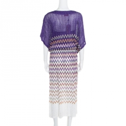 Pre Owned Missoni Mare Purple Chevron Patterned Lurex Knit Cover Up Kaftan L