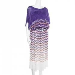 Pre Owned Missoni Mare Purple Chevron Patterned Lurex Knit Cover Up Kaftan L