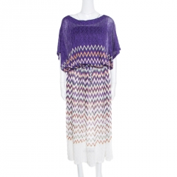 Pre Owned Missoni Mare Purple Chevron Patterned Lurex Knit Cover Up Kaftan L
