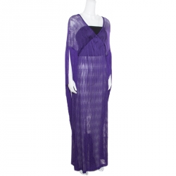 Pre Owned Missoni Mare Deep Purple Chevron Patterned Knit Fringed Maxi Cover Up Dress L