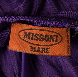 Pre Owned Missoni Mare Deep Purple Chevron Patterned Knit Fringed Maxi Cover Up Dress L