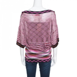 Pre Owned Missoni Pink Marled Striped Drop Shoulder V Neck Poesia Blouse L