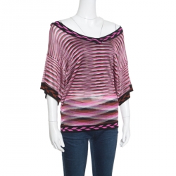 Pre Owned Missoni Pink Marled Striped Drop Shoulder V Neck Poesia Blouse L