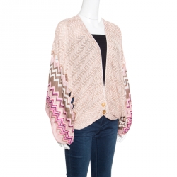 Pre Owned Missoni Multicolor Chevron Knit Raglan Sleeve Button Front Cardigan L