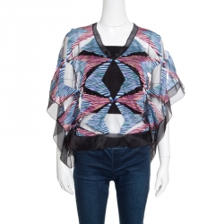 Pre Owned Missoni Black Geometric Patterned Mesh Insert Kaftan Top M