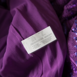 Pre Owned Missoni Purple Crochet Knit Sequin Embellished Strapless Heloise Evening Gown L