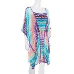 Pre Owned Missoni Multicolor Crochet Knit Cannes Kaftan Tunic L