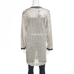 Pre Owned Missoni Yellow and Black Striped Knit Button Front Mabel Cardigan M