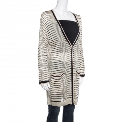 Pre Owned Missoni Yellow and Black Striped Knit Button Front Mabel Cardigan M