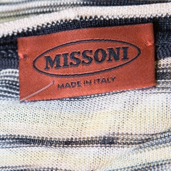 Pre Owned Missoni Yellow and Black Striped Knit Button Front Mabel Cardigan M