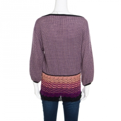 Pre Owned Misssoni Multicolor Geometric Patterned Jacquard Wool Knit Genziana Top M