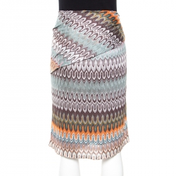 Pre Owned Missoni Multicolor Perforated Patterned Knit Fold Over Waist Detail Skirt L