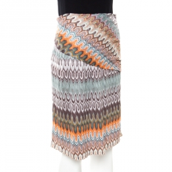 Pre Owned Missoni Multicolor Perforated Patterned Knit Fold Over Waist Detail Skirt L