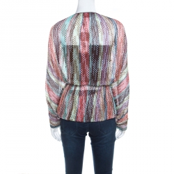 Pre Owned Missoni Multicolor Open Stripe Knit Draped Open Front Cardigan M