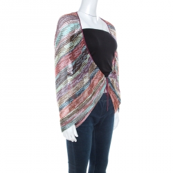 Pre Owned Missoni Multicolor Open Stripe Knit Draped Open Front Cardigan M