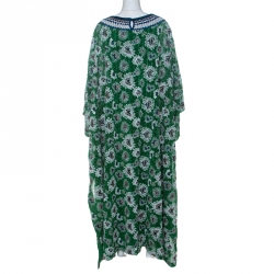 Pre Owned Missoni Green Embroidered Metallic Crochet-Knit Kaftan S