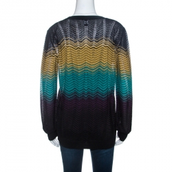 Pre Owned M Missoni Multicolor Chevron Patterned Pointelle Knit Top L