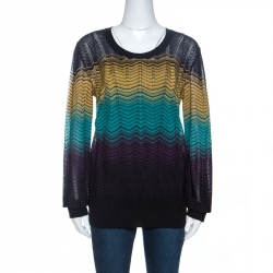 Pre Owned M Missoni Multicolor Chevron Patterned Pointelle Knit Top L
