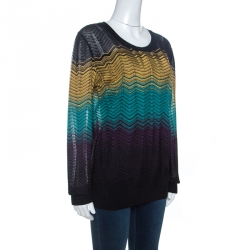Pre Owned M Missoni Multicolor Chevron Patterned Pointelle Knit Top L