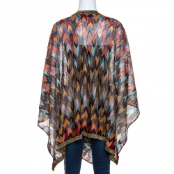 Pre Owned Missoni Multicolor Lurex Chevron Knit Cloak (One Size)