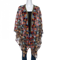Pre Owned Missoni Multicolor Lurex Chevron Knit Cloak (One Size)